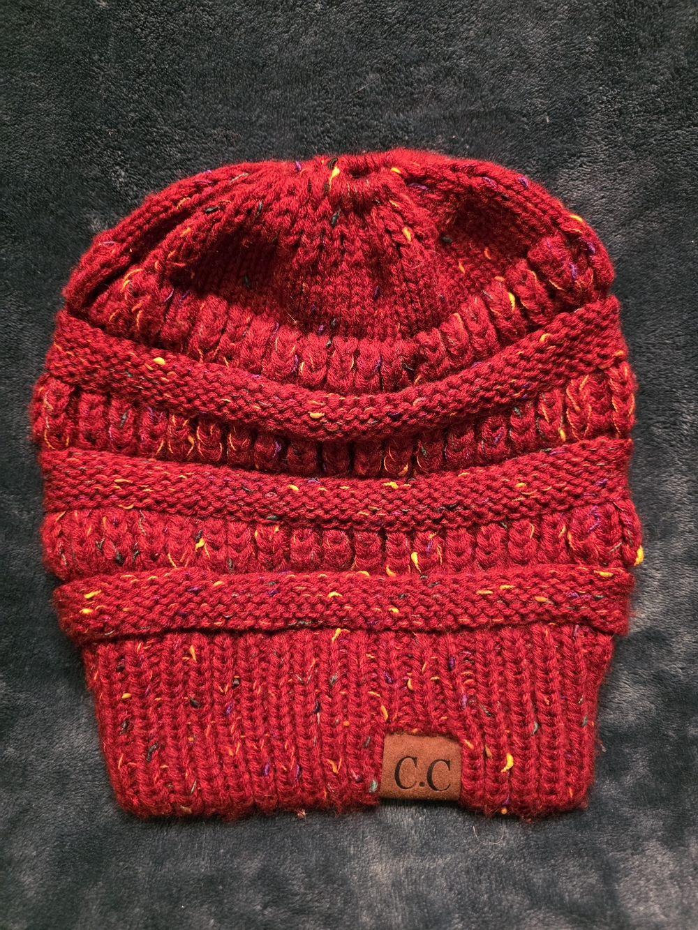 C.C Red Knit Kids Pom-Free Beanie with Fleck Detail